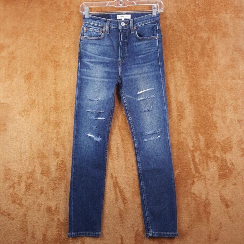 RE/DONE Womens Jeans Size 23 Dark Wash 90s High Rise Ankle Crop Distressed